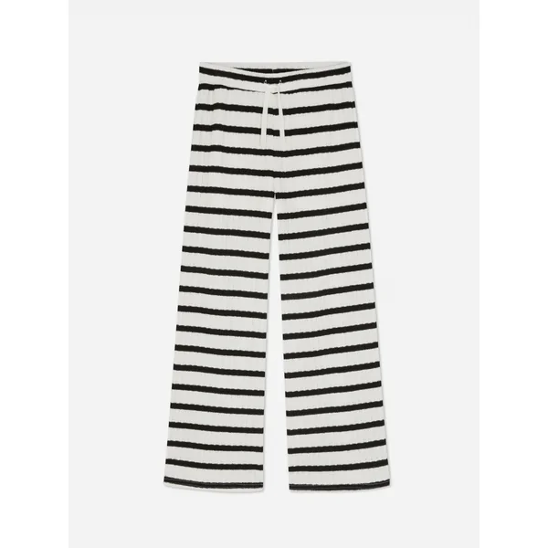 Striped Knit Drawstring Pants - White/Black