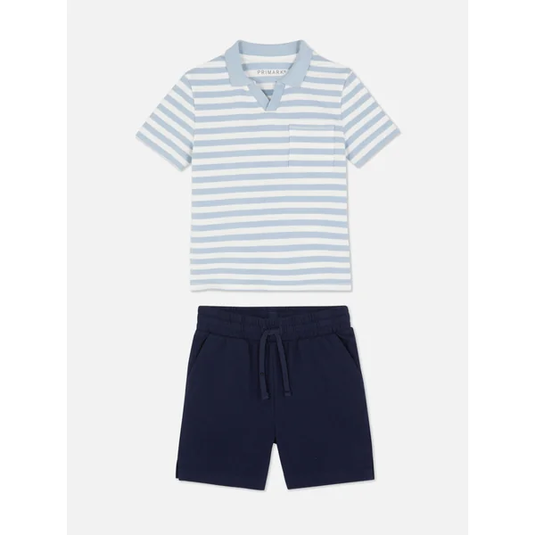 Striped Polo Shirt and Shorts - Blue