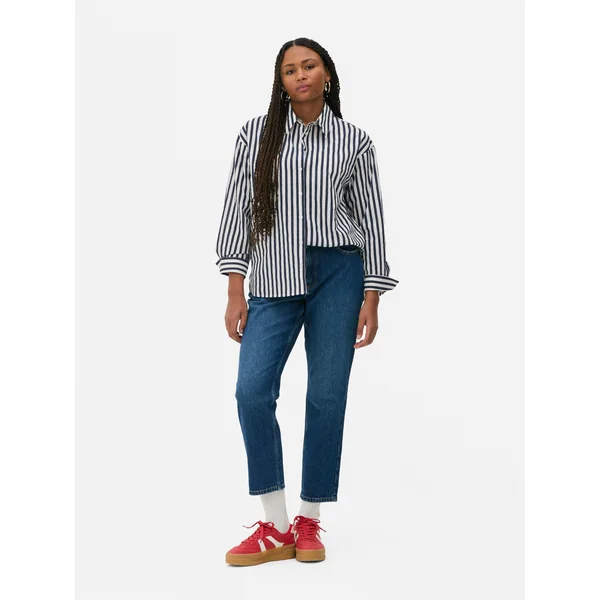 Striped Poplin Shirt - Navy