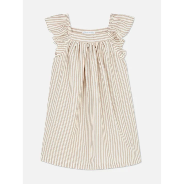 Striped Ruffle Dress - Brown