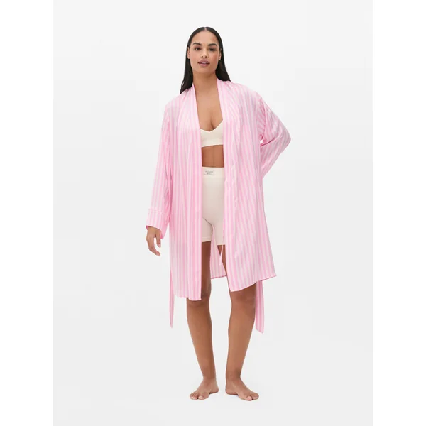 Striped Satin Robe - Light Pink