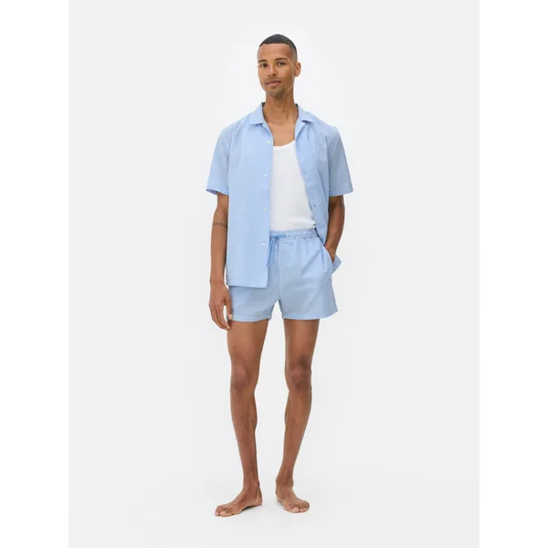Striped Seersucker Drawstring Shorts - Blue