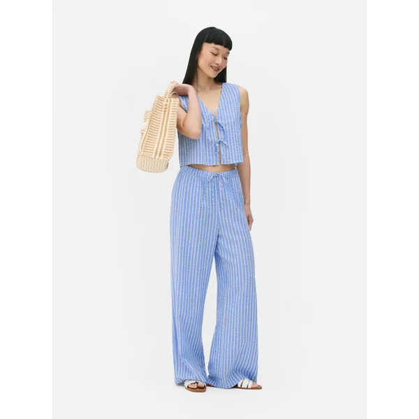 Striped Seersucker Pants - Blue