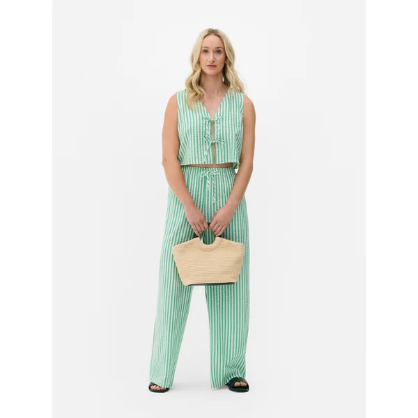 Striped Seersucker Pants - Green