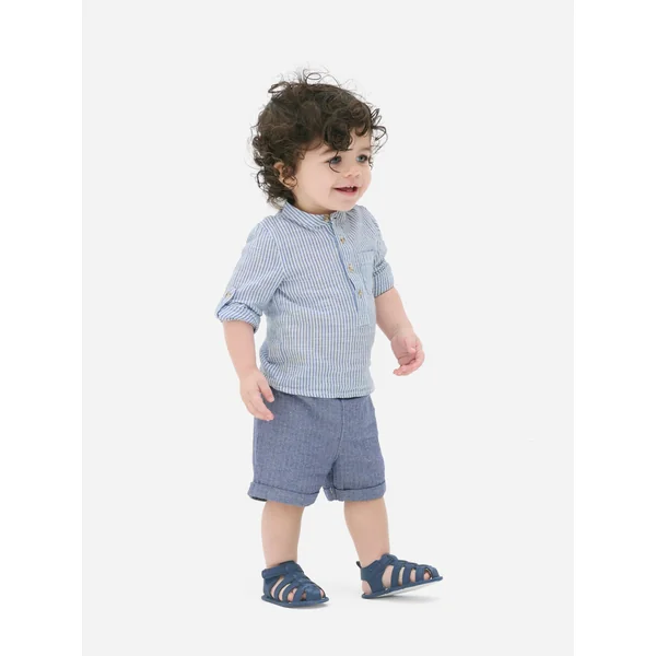 Striped Shirt and Shorts Set - White