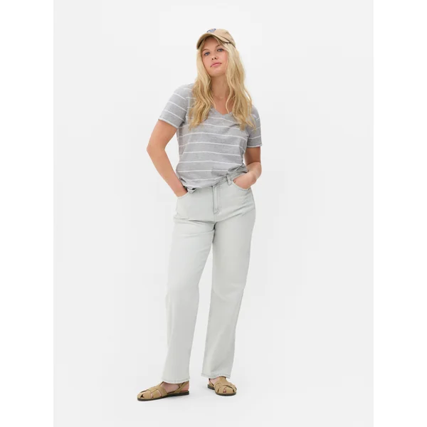 Striped V-Neck T-Shirt - Gray Heather