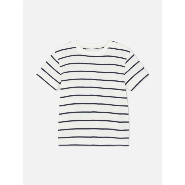 Striped Waffle Texture T-Shirt - Ivory