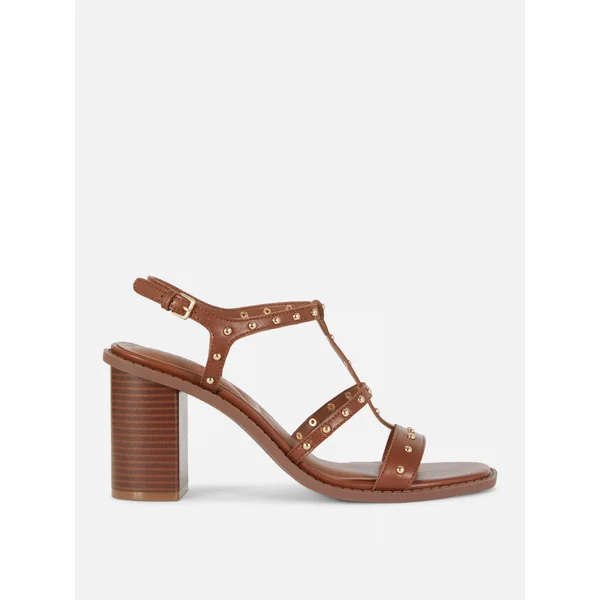 Studded Caged Sandals - Tan
