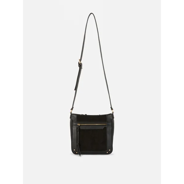 Suede Saddle Messenger Bag - Black