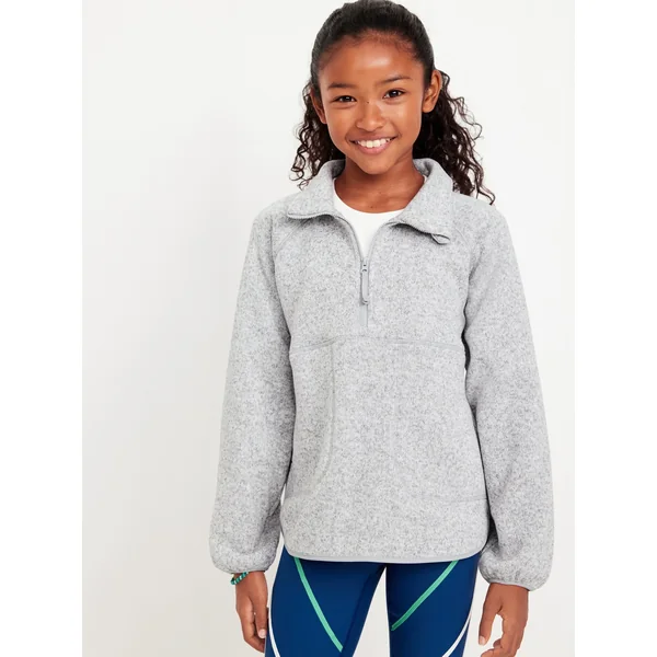 Sweater-Fleece Half-Zip Tunic Sweater for Girls - Light Heather Gray