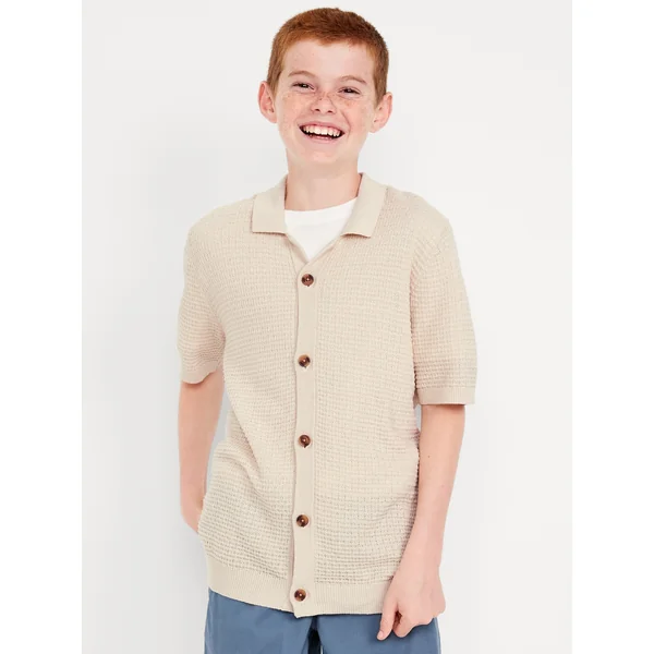 Sweater-Knit Button-Front Shirt for Boys - A Stone's Throw