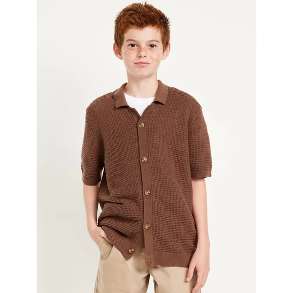 Sweater-Knit Button-Front Shirt for Boys - BAKED BRONZE