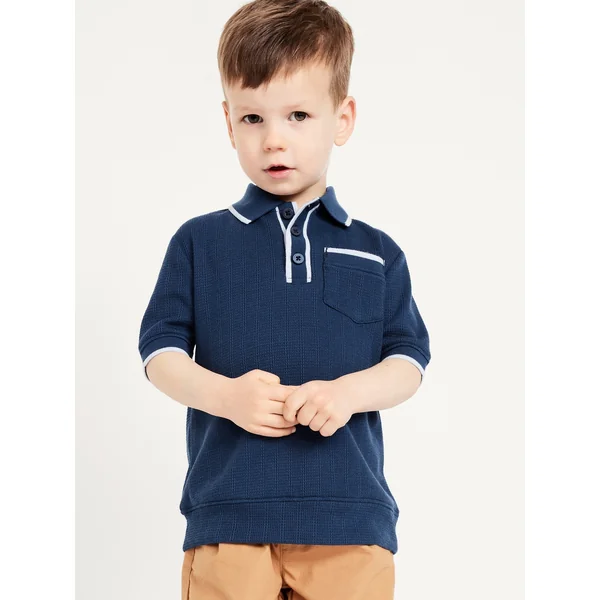 Sweater-Knit Pocket Polo Shirt for Toddler Boys - OBSCURE NIGHT