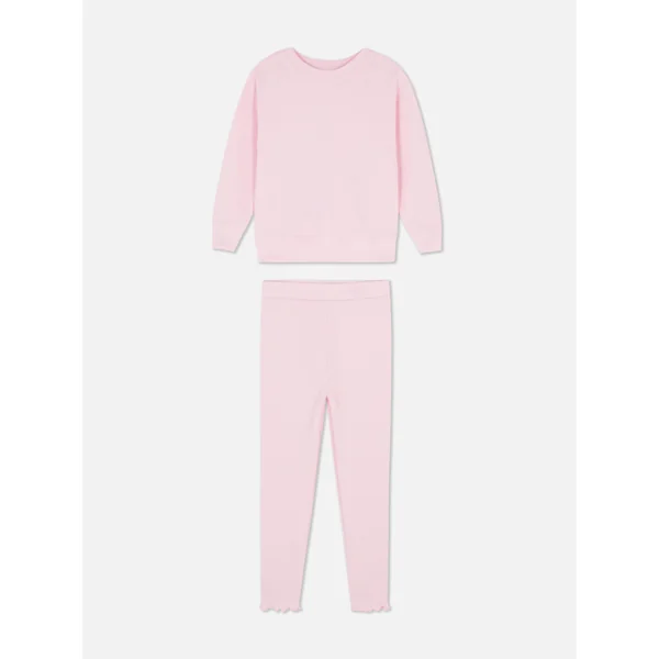 Sweatshirt and Lettuce Hem Leggings Set - Pink