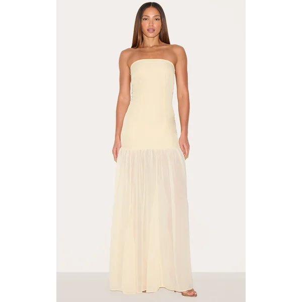 Tall Almond Bandeau Chiffon Detail Maxi Dress