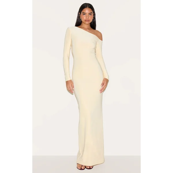 Tall Almond Double Slinky Asymmetric Neckline Maxi Dress