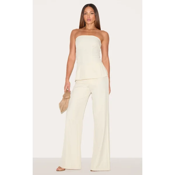 Tall Almond Mid Rise Tailored Wide Leg Pants