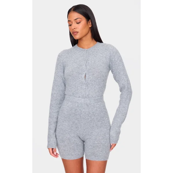 Tall Ash Grey Soft Knit Button Up Bodysuit