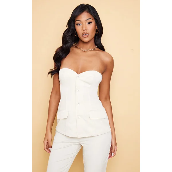 Tall Beige Button Up Front Corset Top