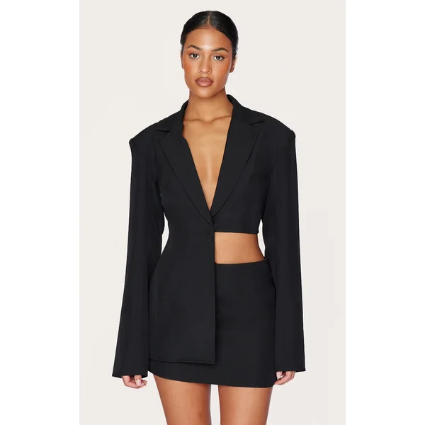 Tall Black Asymmetric Half Crop Blazer