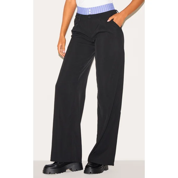 Tall Black Contrast Boxer Detail Wide Leg Pants