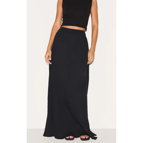 Tall Black Cotton Cheesecloth Elasticated Waist Maxi Skirt
