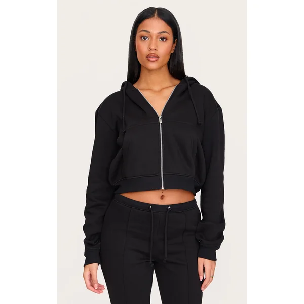 Tall Black Cropped Drawstring Hoodie