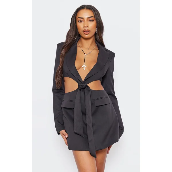 Tall Black Cut Out Detail Blazer Dress