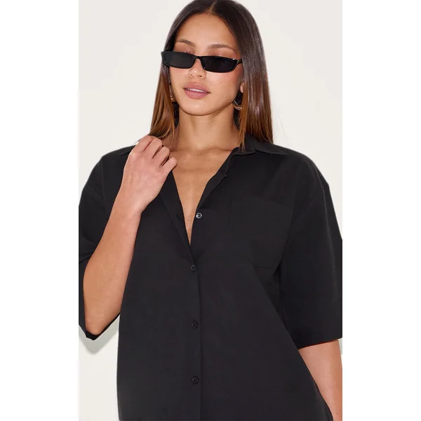 Tall Black Linen Look Oversized Shirt