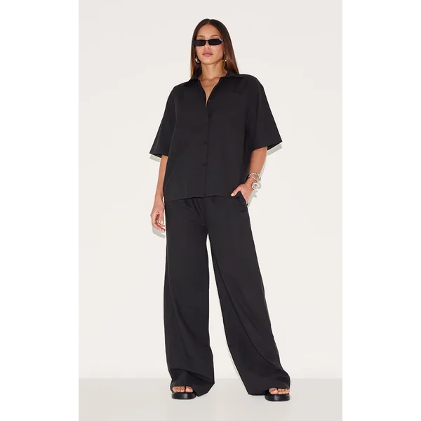 Tall Black Linen Look Wide Leg Pants