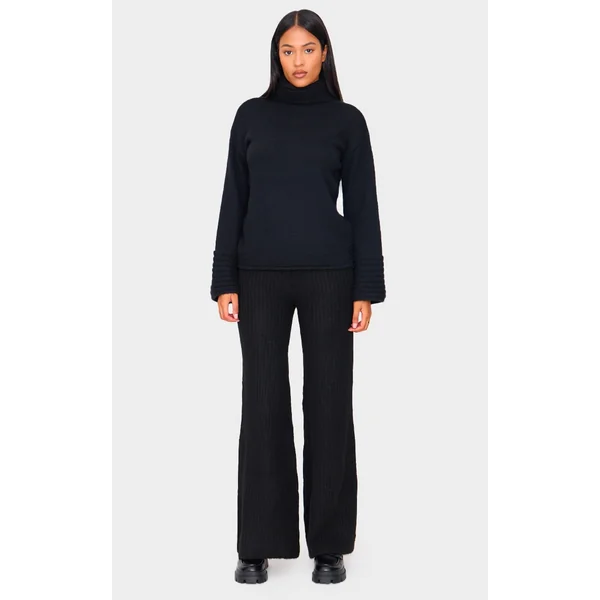 Tall Black Luxe Rib Knit Wide Leg Pants