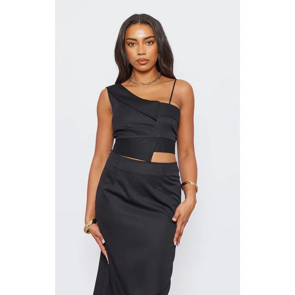 Tall Black One Strap Detail Crop Top