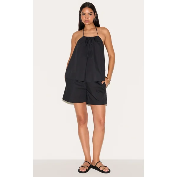 Tall Black Poplin Floaty Shorts