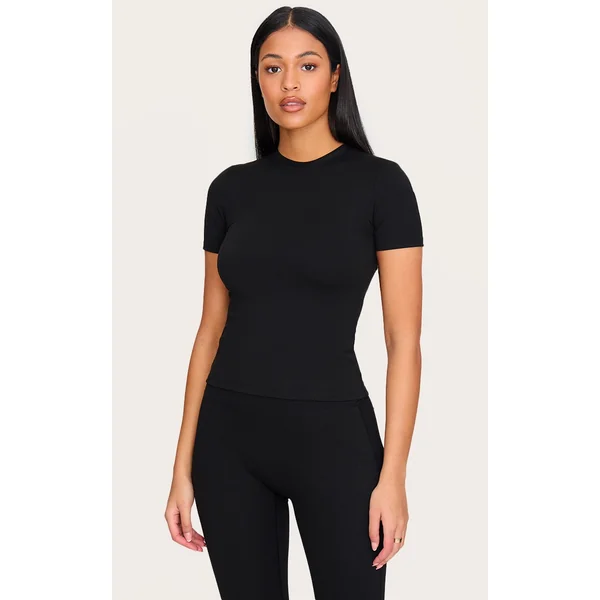 Tall Black Sculpt Longline Short Sleeved Gym Top
