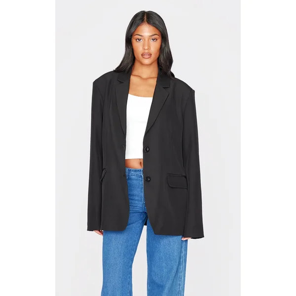 Tall Black Seam Detail Structured Oversized Blazer