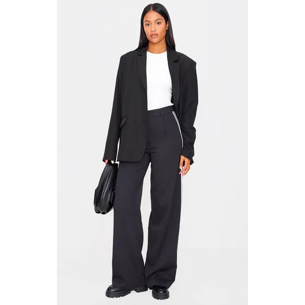 Tall Black Side Stripe Tailored Wide Leg Pants