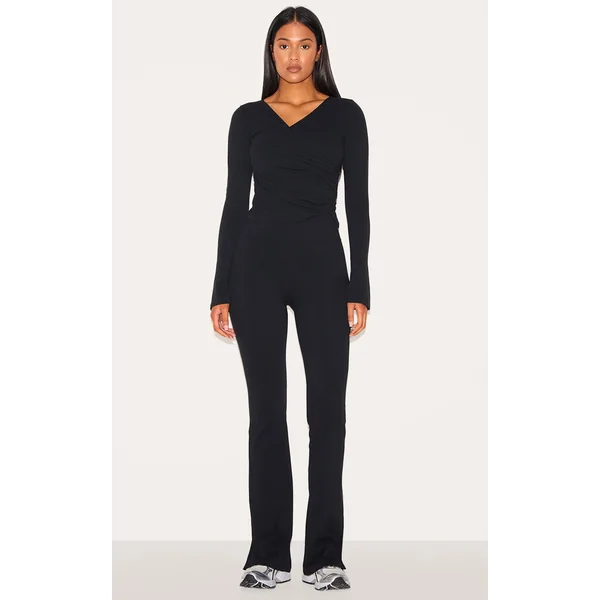 Tall Black Snatched Sculpt Seam Detail Flare Leggings