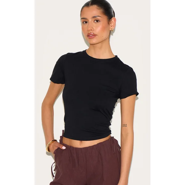 Tall Black Soft Cotton Crew Neck Short Sleeve Top
