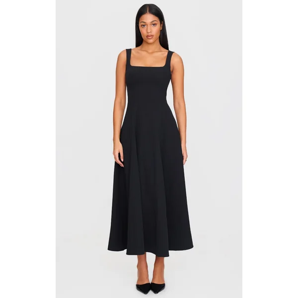 Tall Black Square Neck Midaxi Dress