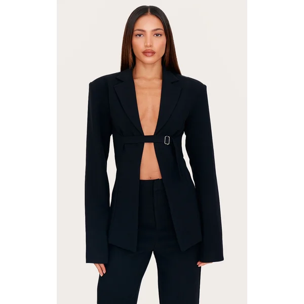 Tall Black Strap Detail Fitted Blazer