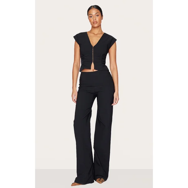 Tall Black Stretch Woven Mid Rise Wide Leg Pants