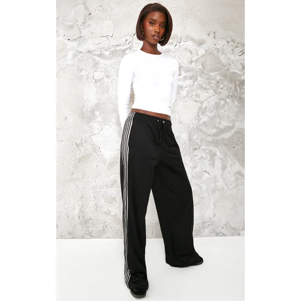 Tall Black Tricot Side Stripe Wide Leg Sweatpants