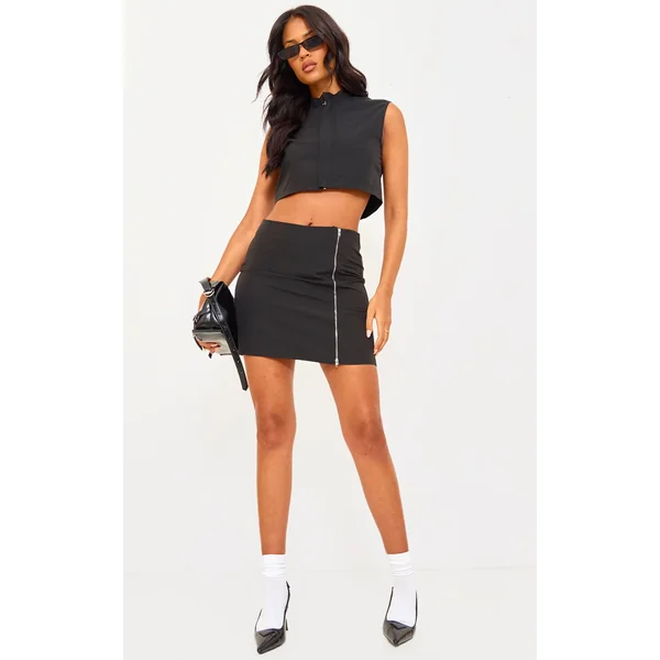Tall Black Zip Up Mini Skirt