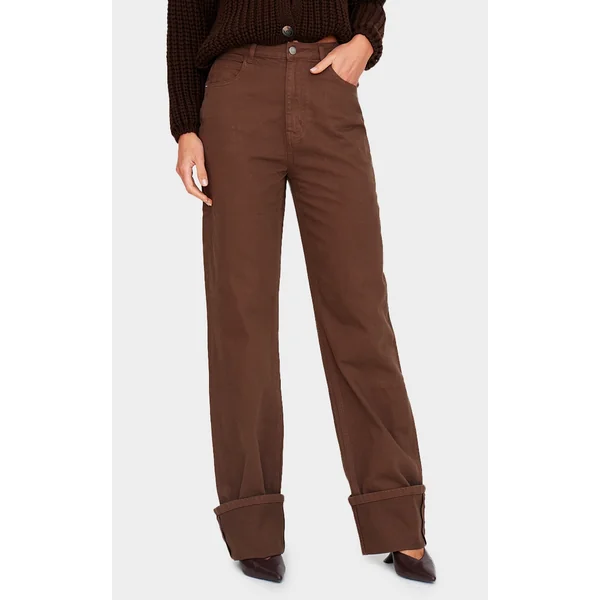 Tall Brown Wash Mid Rise Distressed Turn Up Hem Jeans