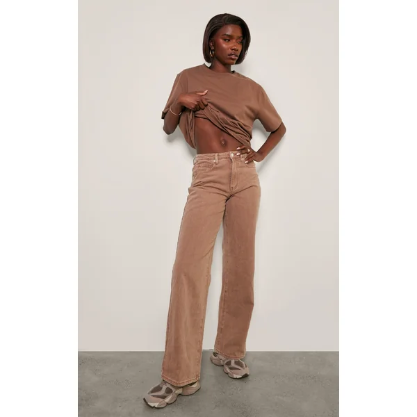 Tall Brown Washed Mid Rise Straight Leg Jeans