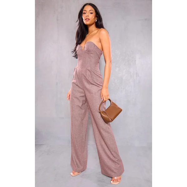 Tall Brown Wool Look Corset Bandeau Jumpsuit