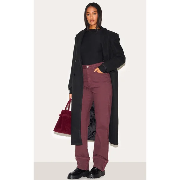 Tall Burgundy Mid Rise Distressed Turn Up Hem Jeans