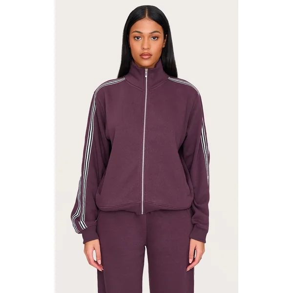 Tall Burgundy Stripe Detail High Neck Zip Up Jacket