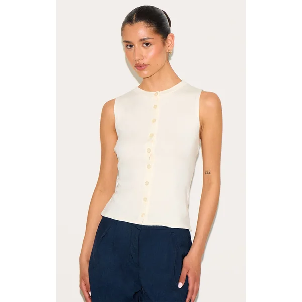 Tall Butter Cream Button Through Sleeveless Top