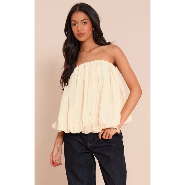 Tall Butter Cream Matte Satin Plisse Puffball Bandeau